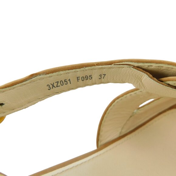 PRADA Logo Tan Brown Leather Crisscross Cork Wedge Sling Heel Sandals 37 - Picture 10 of 11